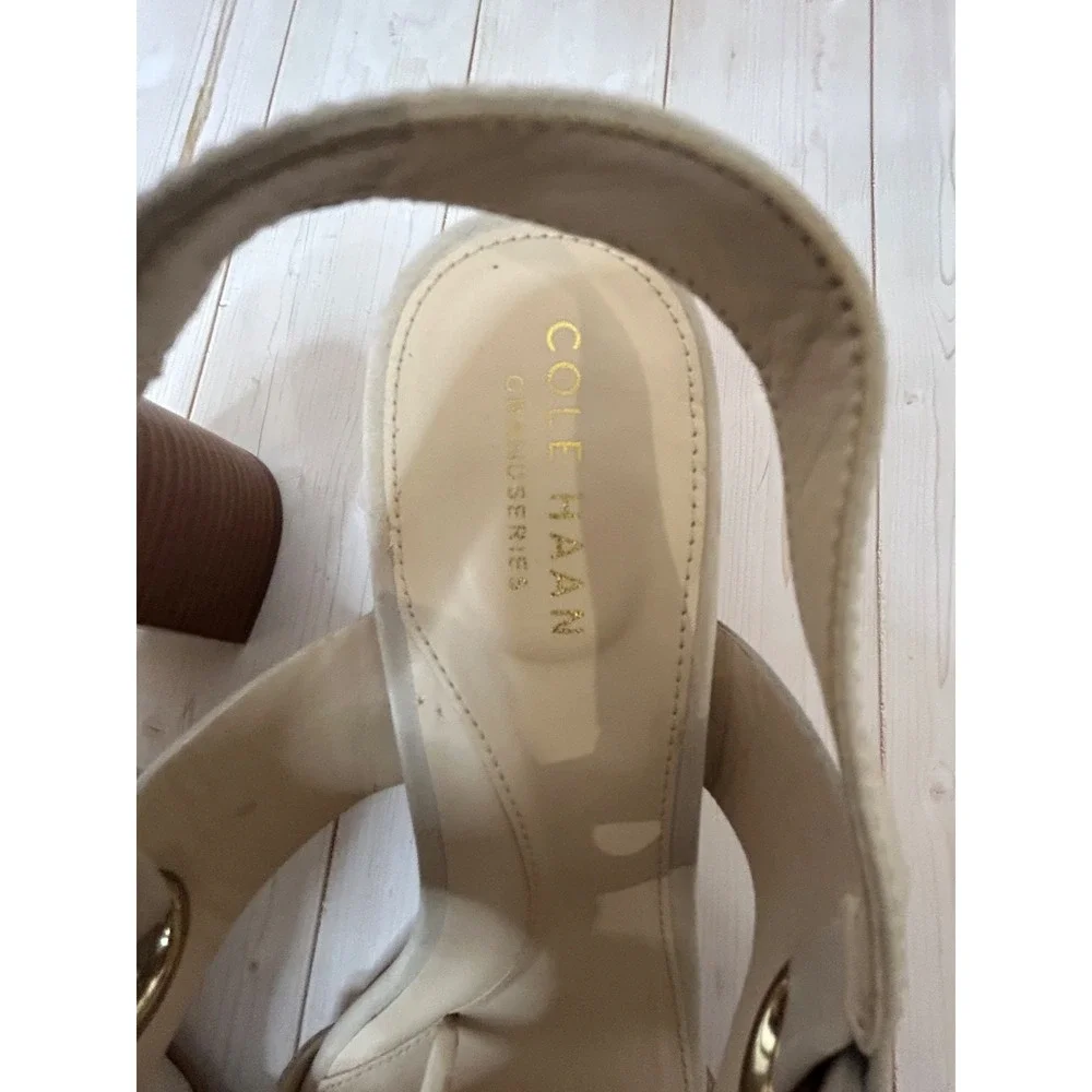 Cole Haan Sandal Heels Bone Leather Open Toe Slingback Grand Series Womens US 8M